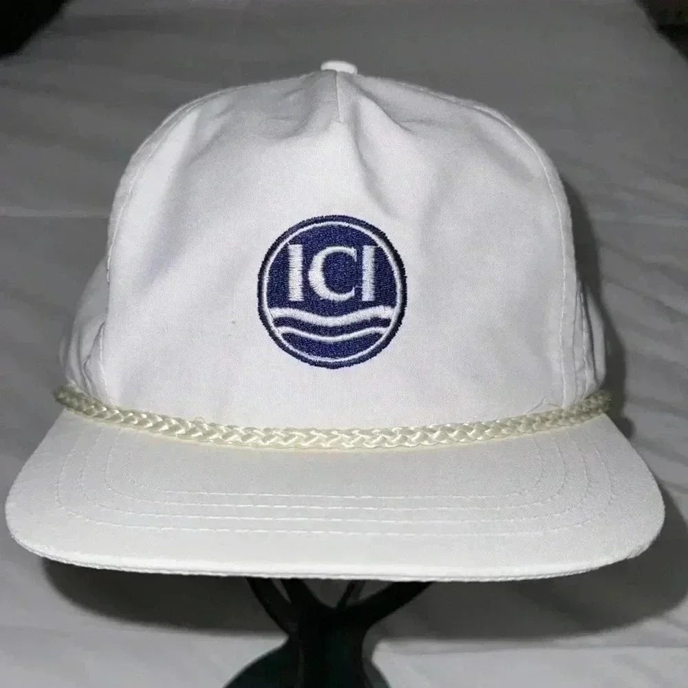 Vintage ICI White Rope Hat Cap Snap Back Trucker Hat Sportcap